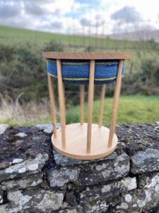 Bobbin Stool with blue cushion