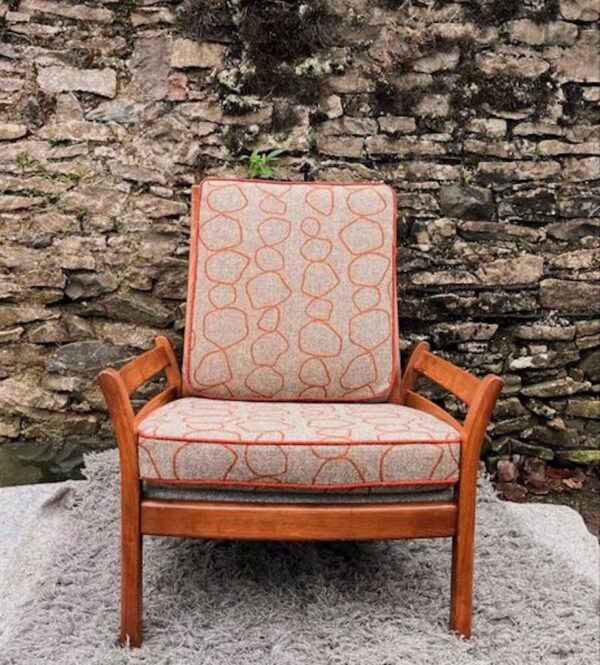 Ercol chair covered in Cumbrian Stone fabric by Izzie Castle